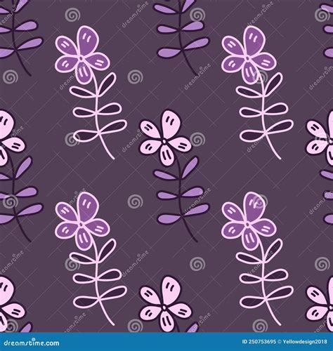 Simple Outline Flower Seamless Pattern Floral Wallpaper Stock Vector