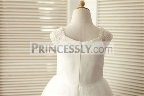 Cap Sleeves Champagne Lace Ivory Tulle Wedding Flower Girl Dress Avivaly