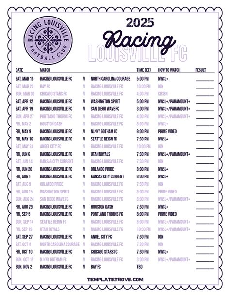 Printable Racing Louisville Fc Soccer Schedule