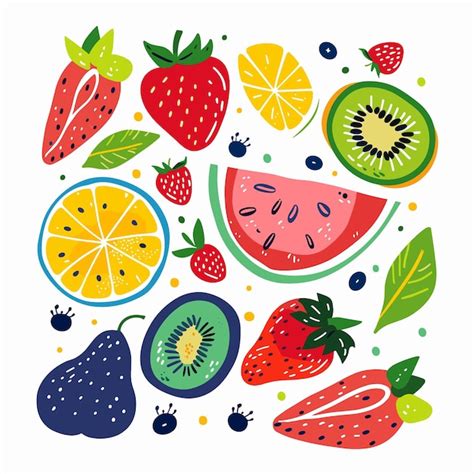 Conjunto de frutas y bayas Ilustración vectorial en estilo doodle