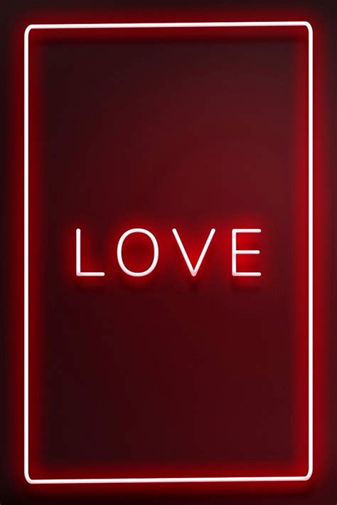 Glowing Neon Love Typography On Red Background