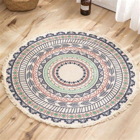 3 Ft Cotton Rugs Round Washable Chic Bohemian Mandala Hand Woven Round