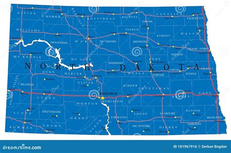 North Dakota State Political Map Stock Vector Illustration Of