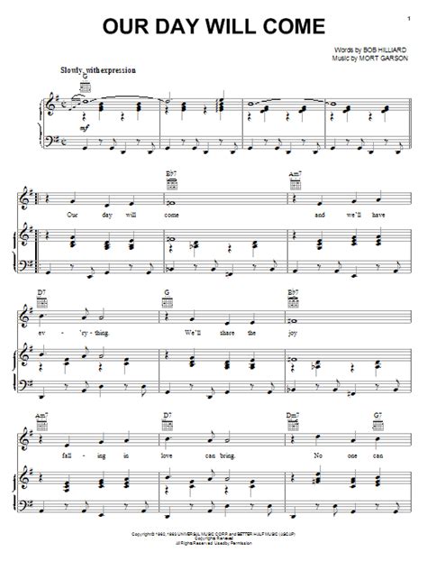 Our Day Will Come By Ruby And The Romantics Sheet Music For Piano Vocal