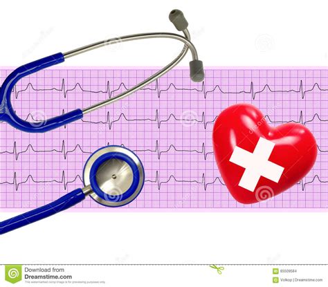 Анализ сердца, диаграмма электрокардиограммы (ECG), сердце и Stethos ...