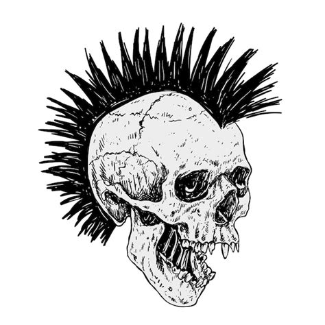 Premium Vector Punk Skull With Mohawk Hair