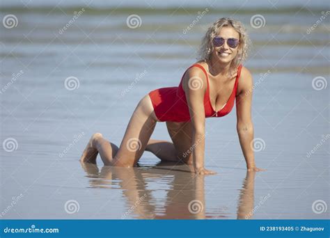 Young Woman In Red Swimsuit On The Beach Stock Image Image Of Body Resort 238193405