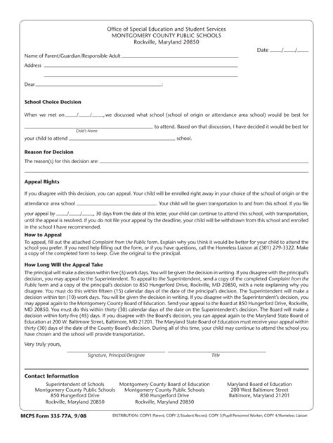 Fillable Online Mcps K12 Md MCPS Form 335 77A Parent Letter