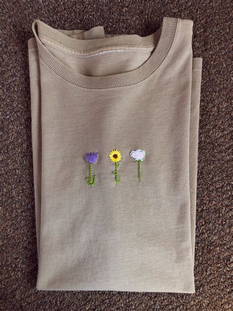 Embroidered Flower Shirt Hand Stitched T Shirt Etsy