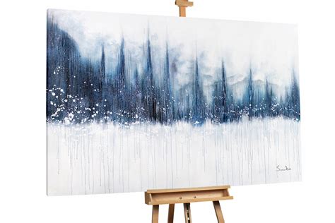 XXL Oil Painting Abstract Trees Snow KunstLoft