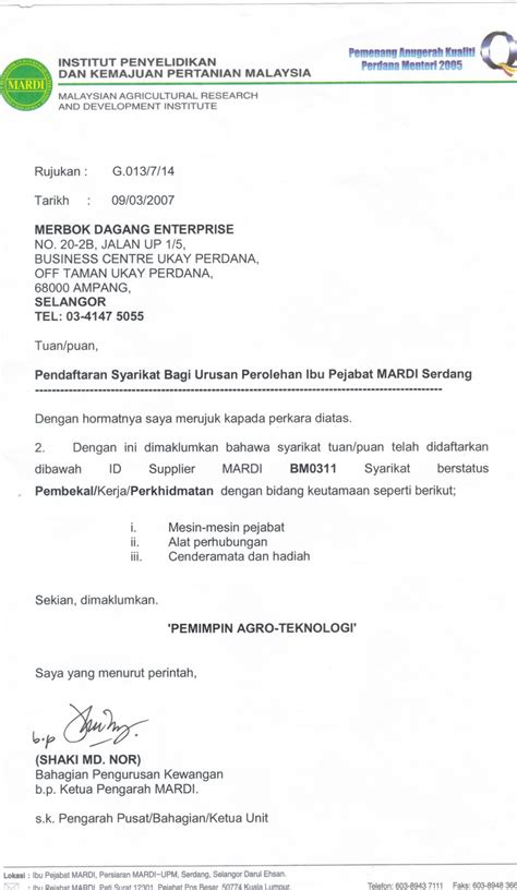 Contoh Surat Sokongan Pembekal Contoh Surat Wakil Portal Malaysia Yuan Yosa