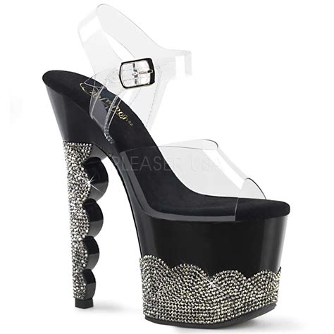 Pleaser Scallop 708 2rs Clear Black Pewter Rhinestones In Sexy Heels And Platforms 5455