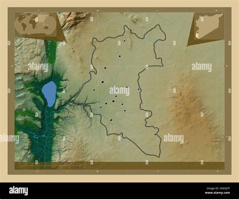 Dar`a Province Of Syria Colored Elevation Map With Lakes And Rivers