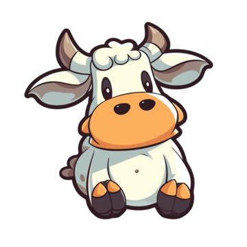 An Animated Cartoon Cow Lying Down Vector, Cow, Sticker, Cartoon PNG ...