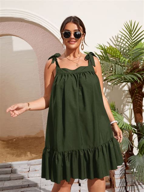 Plus Tie Shoulder Ruffle Hem Dress En Vestido De Hombro Vestido