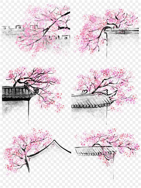 Jiangnan Apricot Flower Ink Painting Png Free Material Ink