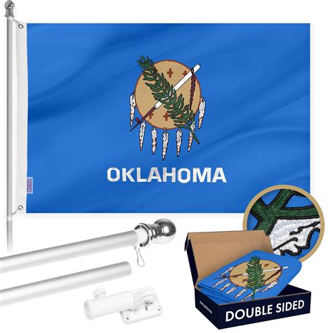 G128 Combo Pack 6 Ft Tangle Free Aluminum Spinning Flagpole Silver And Oklahoma Ok State Flag