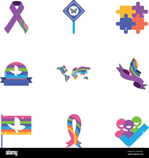 Icon Set Of Zero Discrimination Day Flat Style Icons Vector