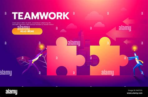 Business Teamwork Concept Two Businessmen Connecting Puzzle Elements