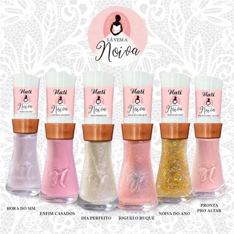 Kit Esmalte para Unhas Nati Coleção Lá Vem a Noiva 6 cores Secagem