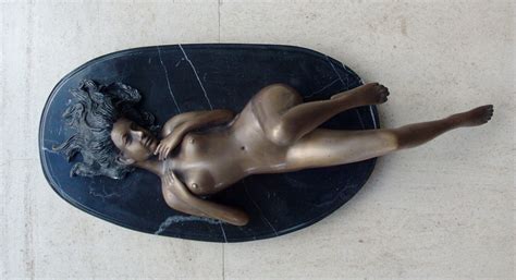 Bronze Statue On Marble Base Lying Nude Woman Artifacts World