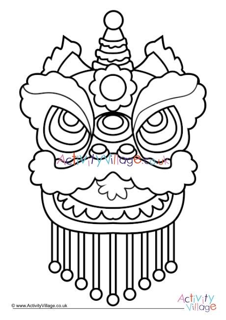 Lion Dance Mask Colouring Page