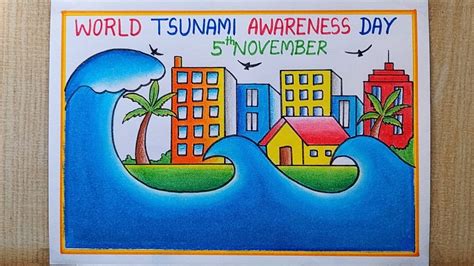 World Tsunami Awareness Day Poster drawing easy| How to draw Tsunami ...