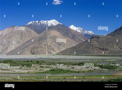 Landscape view of Hindu Kush snow-capped mountains on Afghan side of ...