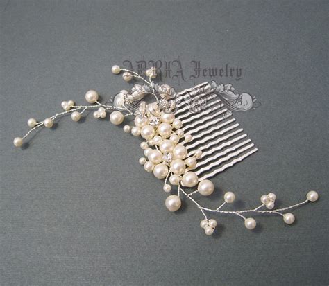 Ivory Pearl Rhinestone Floral Vine Bridal Hair Comb Wedding Etsy