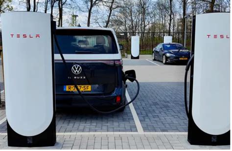 Heres The Worlds First Tesla V4 Supercharger Charging A VW ID Buzz