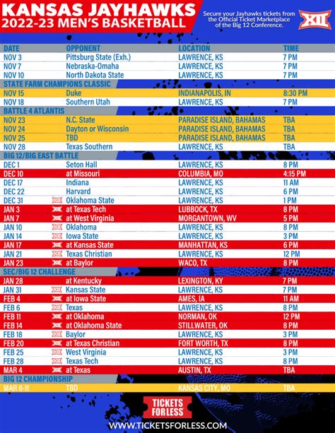 Printable Schedule - KU Basketball Schedule