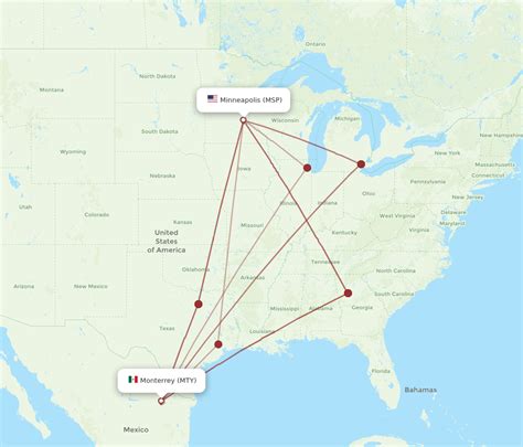 All Flight Routes From Minneapolis To Monterrey MSP To MTY Flight Routes