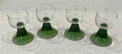 Vtg 4 Beehive Green Stem Aperitif Glasses 2 7 8 Holds 1 25 Oz Euc Ebay