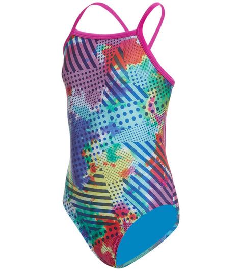 Speedo Flipturns Girls Tye Dye Rush Propel Back One Piece Swimsuit At