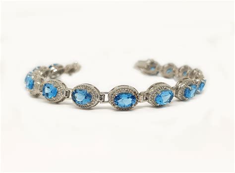 Natural Swiss Blue Topaz Bracelet 925 Silver Bracelet Blue Etsy