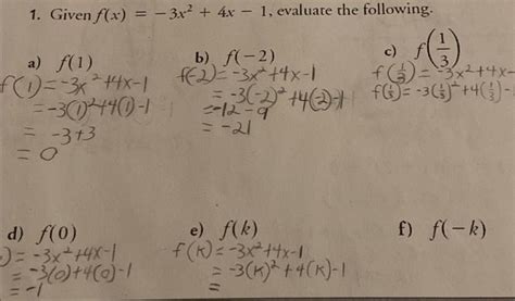 Solved 1 Given F X −3x2 4x−1 Evaluate The Following A