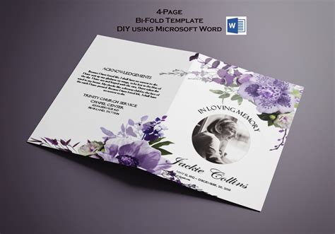 Diy Funeral Program Template Memorial Program Editable Ms Word Purple Lavender Flowers Anemones