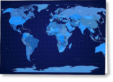 World Map In Blue Digital Art By Michael Tompsett