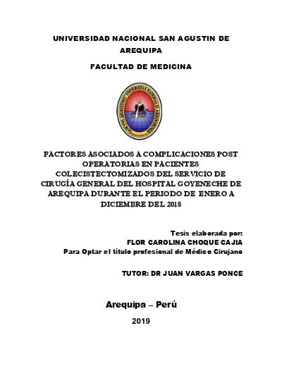 Factores Asociados A Complicaciones Post Operatorias En Pacientes