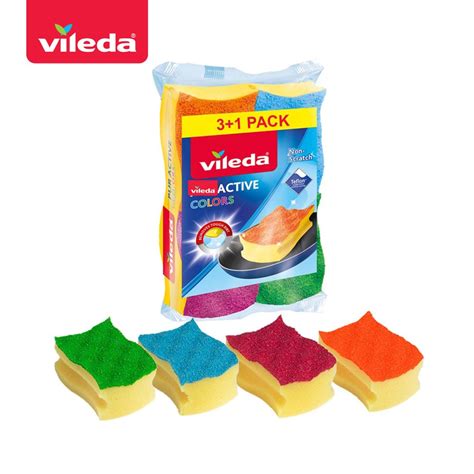 Vileda Colors Scourer Pack 4 วิเลดา ฟองน้ำ คัลเลอร์ แพ็ค 4 บีลีฟ