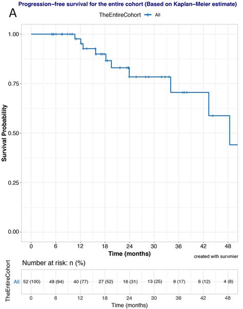 Progression-free survival (A) and overall survival (B) curve for the ...