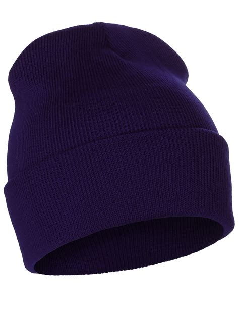 Classic Plain Cuffed Beanie Winter Knit Hat Skully Cap Purple