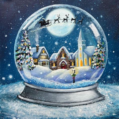 A Snow Globe With Santa S Sleigh In The Sky