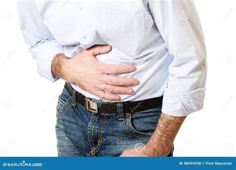 Close Up On Mature Man Suffering From Stomachache Stock Photo Image
