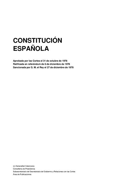 Constitucion Española 1978 ConstituciÓn EspaÑola Aprobada Por Las Cortes El 31 De Octubre De