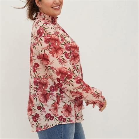 Torrid Tops Torrid Chiffon Smocked Mock Neck Floral Blouse Poshmark