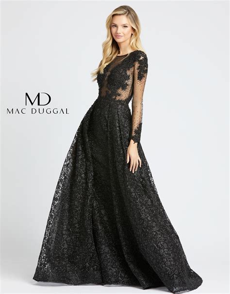 Mac Duggal 20100d Embellished Sheer Long Sleeves Gown With Overlay