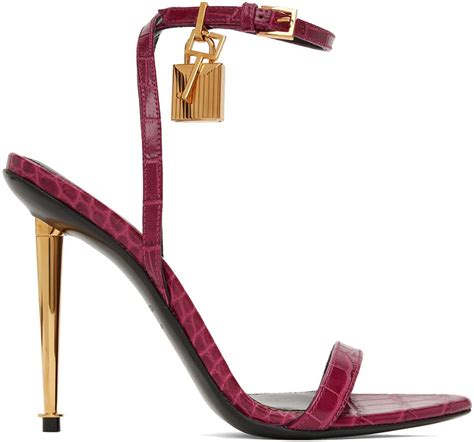 Buy TOM FORD Burgundy Padlock Pointy Naked Heeled Sandals U3060