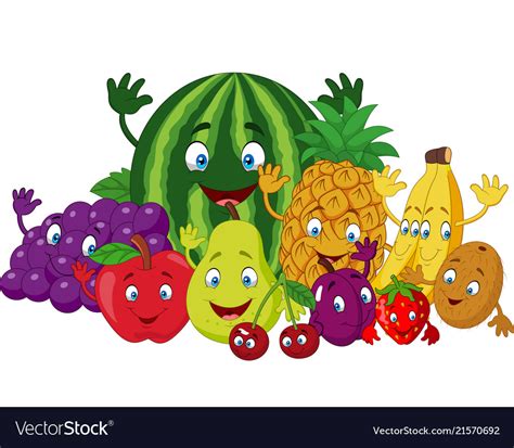 Set of various funny cartoon fruits Royalty Free Vector