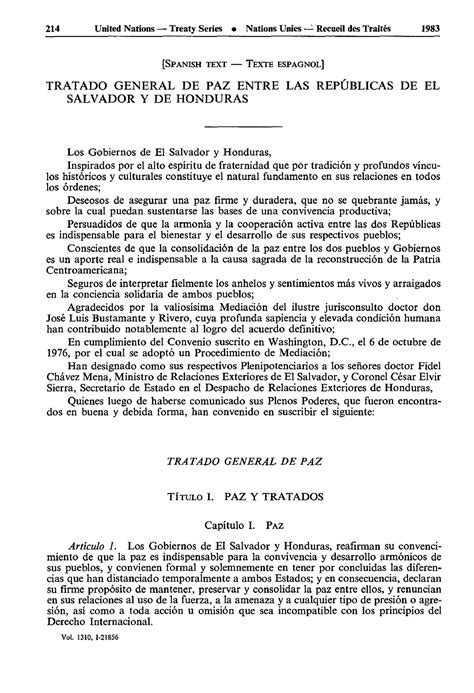 Tratado De Paz Entre Honduras Y El Salvador [spa Nish Tex T — Tex Te